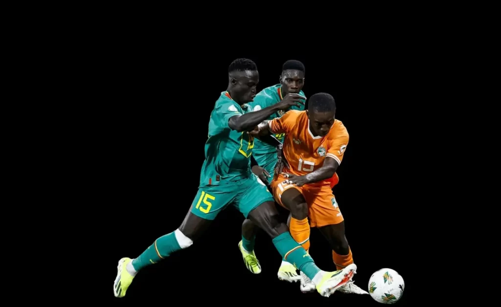 Players fighting for a ball in a football match