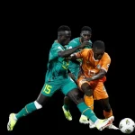 Players fighting for a ball in a football match