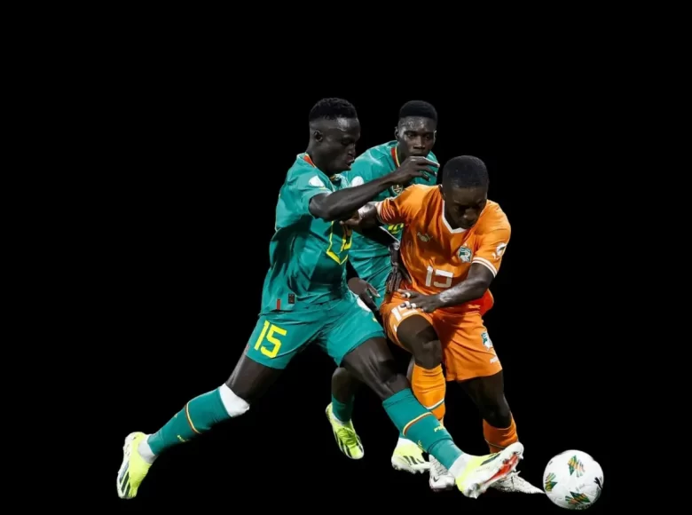 Players fighting for a ball in a football match